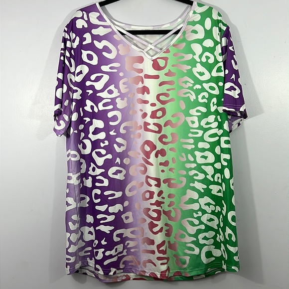 3x v necked short sleeved tunic top, colorful polyester - Picture 1 of 2